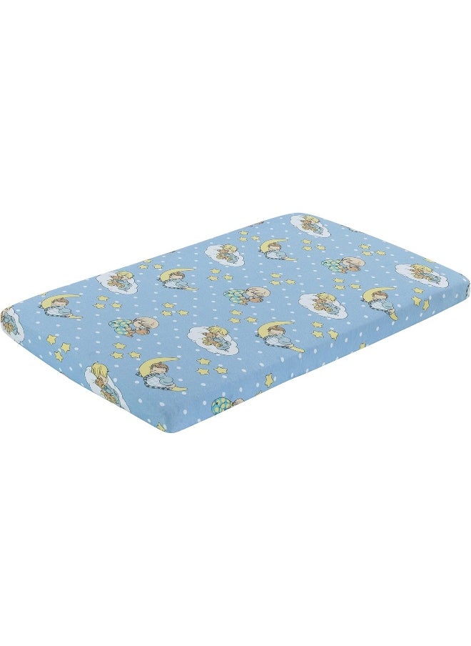 2 Pack n Play Mattress Sheets – 100% Jersey Knit Cotton Soft Portable Crib Mattress Sheet for Boys with Blue and Yellow Precious Moments Design