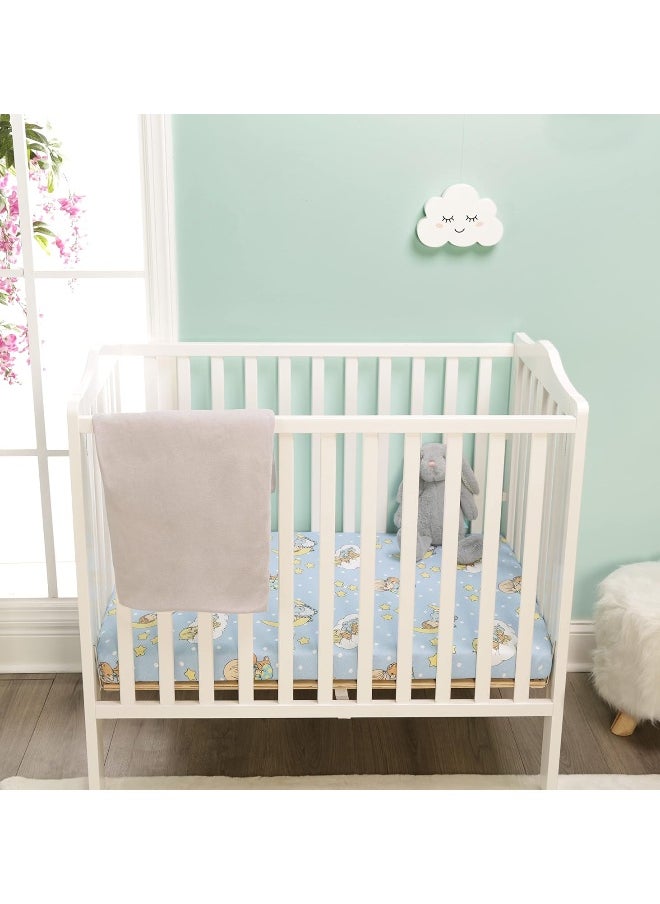 2 Pack n Play Mattress Sheets – 100% Jersey Knit Cotton Soft Portable Crib Mattress Sheet for Boys with Blue and Yellow Precious Moments Design