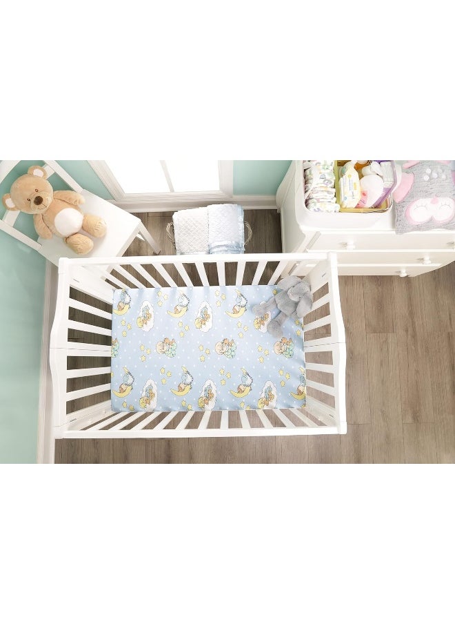 2 Pack n Play Mattress Sheets – 100% Jersey Knit Cotton Soft Portable Crib Mattress Sheet for Boys with Blue and Yellow Precious Moments Design