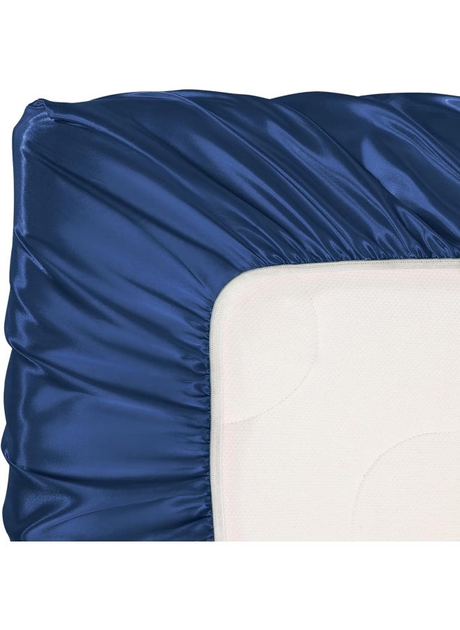 Pro Goleem Satin Soft Crib Sheet Great for Baby with Sensitive Hair Silky Baby Mattress Sheet Navy Blue 52’’x28’’x8’’ Fitted Sheet for Boys and Girls