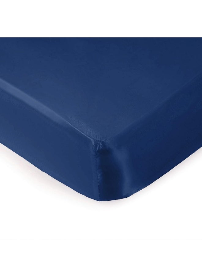 Pro Goleem Satin Soft Crib Sheet Great for Baby with Sensitive Hair Silky Baby Mattress Sheet Navy Blue 52’’x28’’x8’’ Fitted Sheet for Boys and Girls