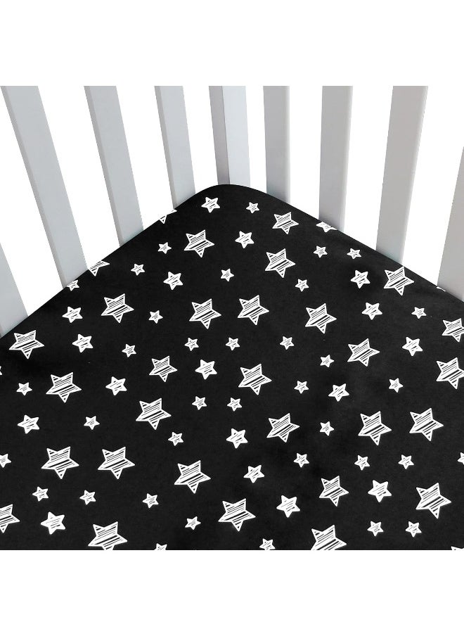 Moonsea Baby Crib Sheets, Crib Sheets for Boys Girls, Baby Crib Fitted Sheet Snug Fit for Crib Mattress, Silky Soft Microfiber 52'' x 28'' Crib Sheet Fits Standard Size Crib, Black Star