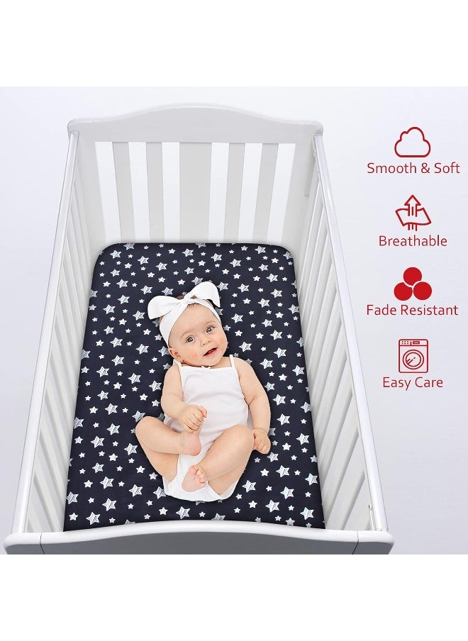 Moonsea Baby Crib Sheets, Crib Sheets for Boys Girls, Baby Crib Fitted Sheet Snug Fit for Crib Mattress, Silky Soft Microfiber 52'' x 28'' Crib Sheet Fits Standard Size Crib, Black Star
