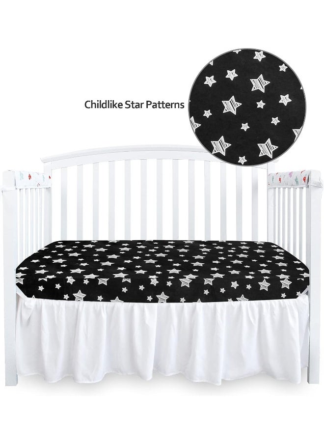 Moonsea Baby Crib Sheets, Crib Sheets for Boys Girls, Baby Crib Fitted Sheet Snug Fit for Crib Mattress, Silky Soft Microfiber 52'' x 28'' Crib Sheet Fits Standard Size Crib, Black Star