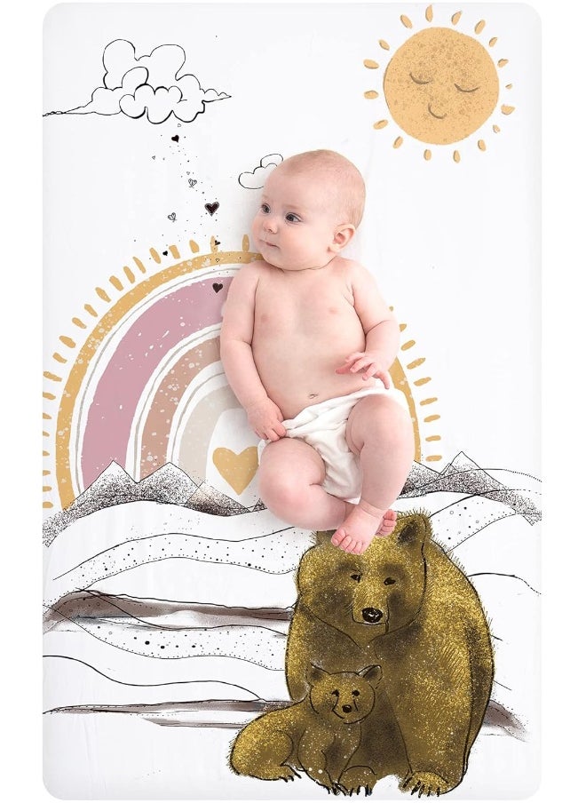 JumpOff Jo - Fitted Mini Crib Sheet for Portable Crib, Playard, and Playpen Mattresses and Mats, Super Soft 100% Cotton, 24 in. x 38 in. - Rainbow Bears