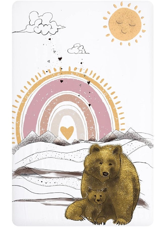 JumpOff Jo - Fitted Mini Crib Sheet for Portable Crib, Playard, and Playpen Mattresses and Mats, Super Soft 100% Cotton, 24 in. x 38 in. - Rainbow Bears