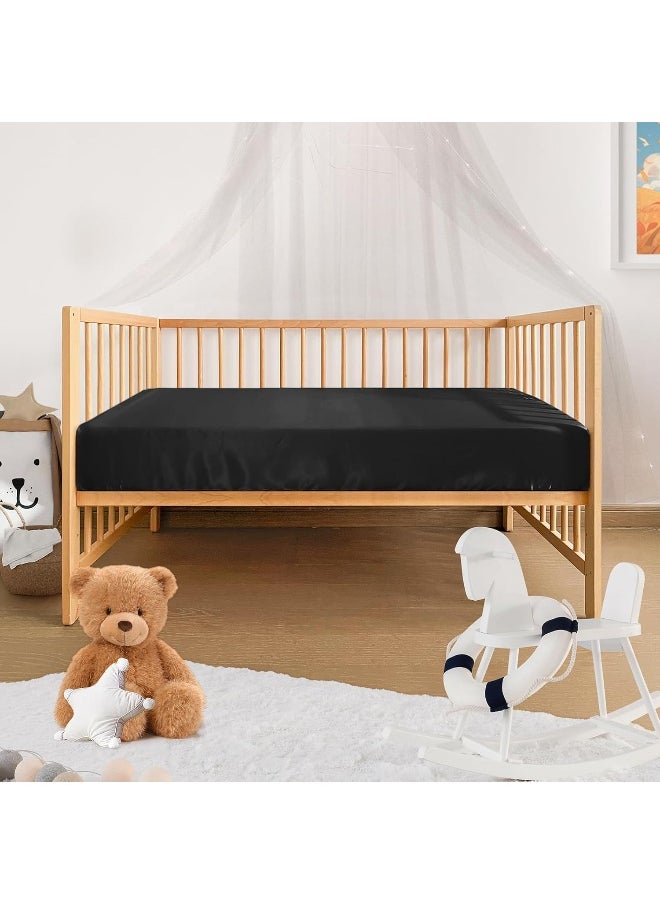 Pro Goleem Satin Soft Crib Sheet Great for Baby with Sensitive Hair Silky Baby Mattress Sheet Black 52’’x28’’x8’’ Unisex Fitted Sheet Gift for Boys and Girls
