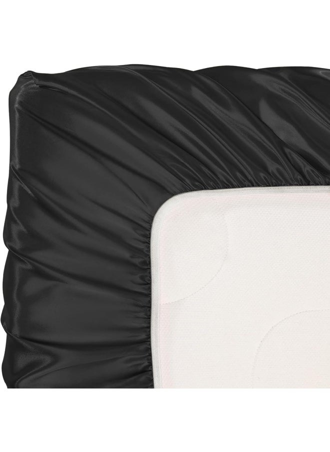Pro Goleem Satin Soft Crib Sheet Great for Baby with Sensitive Hair Silky Baby Mattress Sheet Black 52’’x28’’x8’’ Unisex Fitted Sheet Gift for Boys and Girls