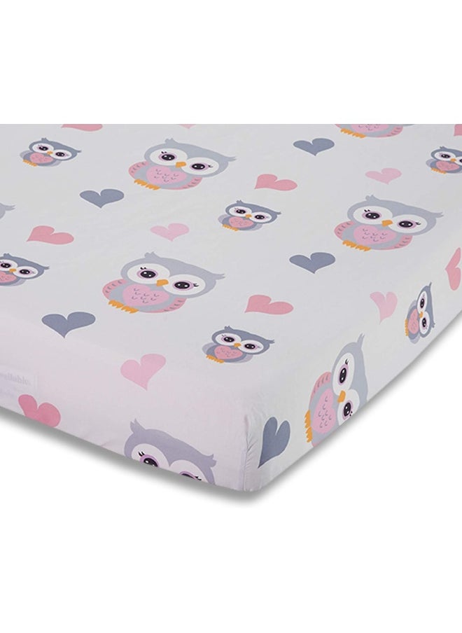 EVERYDAY KIDS Baby Girl Fitted Crib Sheet Sweet Owls, 100% Soft Breathable Microfiber Baby Sheet, Fits Standard Size Crib Mattress 28in x 52in, Nursery Sheet