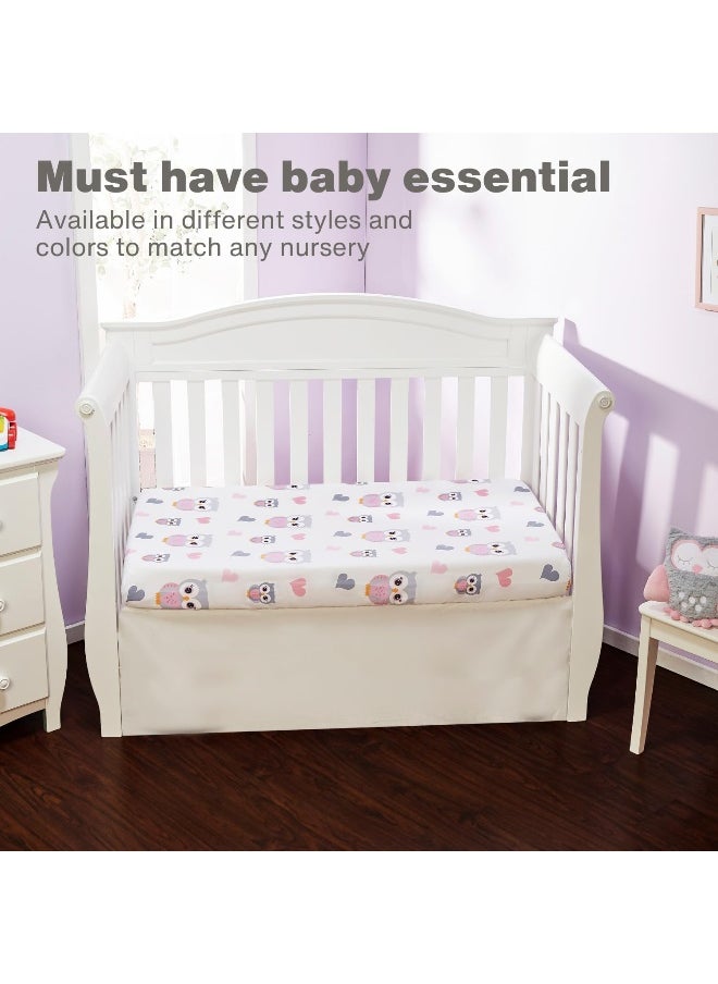 EVERYDAY KIDS Baby Girl Fitted Crib Sheet Sweet Owls, 100% Soft Breathable Microfiber Baby Sheet, Fits Standard Size Crib Mattress 28in x 52in, Nursery Sheet