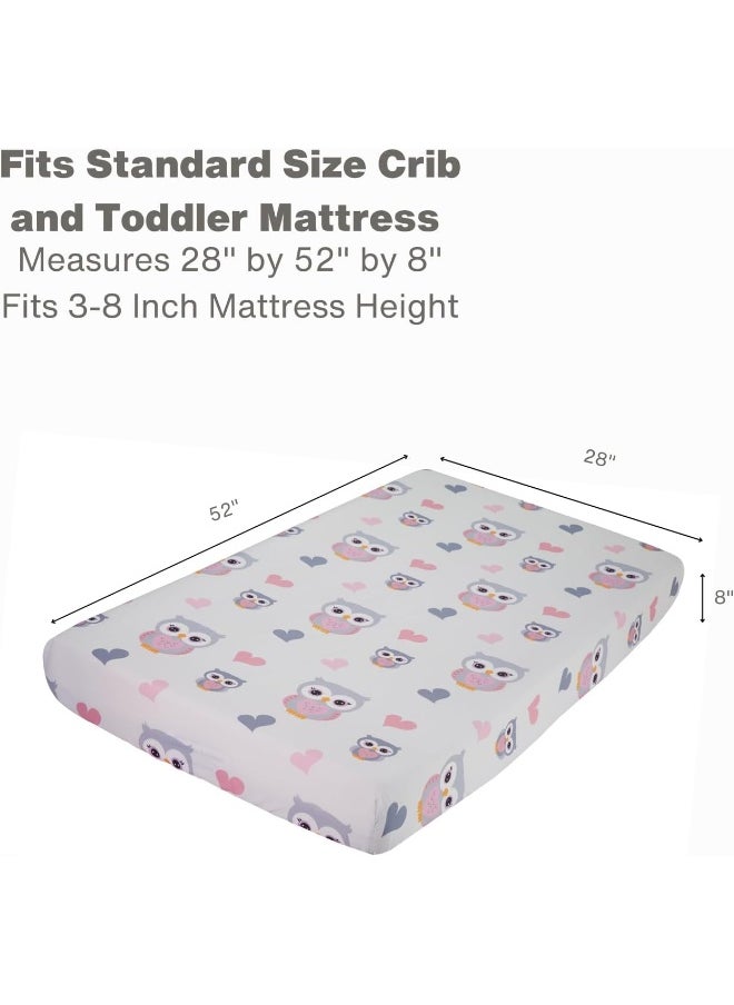 EVERYDAY KIDS Baby Girl Fitted Crib Sheet Sweet Owls, 100% Soft Breathable Microfiber Baby Sheet, Fits Standard Size Crib Mattress 28in x 52in, Nursery Sheet