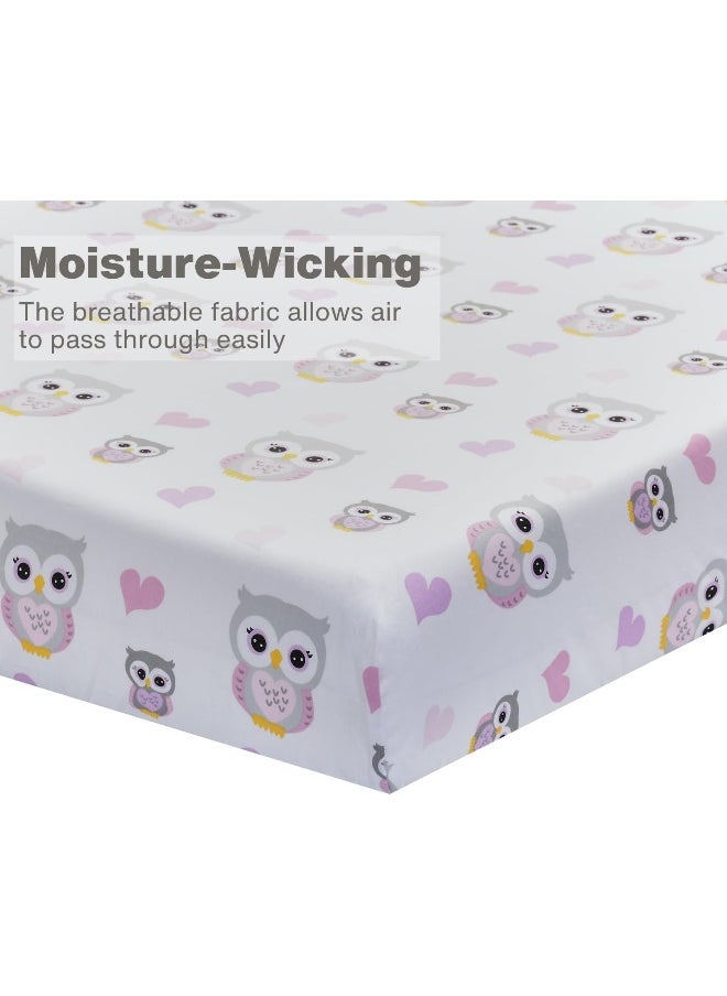 EVERYDAY KIDS Baby Girl Fitted Crib Sheet Sweet Owls, 100% Soft Breathable Microfiber Baby Sheet, Fits Standard Size Crib Mattress 28in x 52in, Nursery Sheet