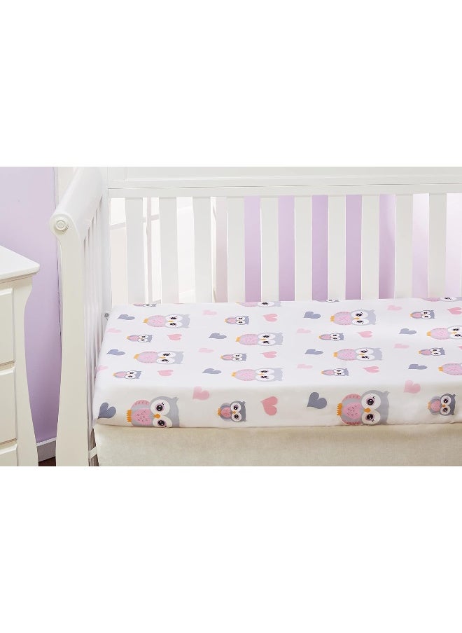 EVERYDAY KIDS Baby Girl Fitted Crib Sheet Sweet Owls, 100% Soft Breathable Microfiber Baby Sheet, Fits Standard Size Crib Mattress 28in x 52in, Nursery Sheet