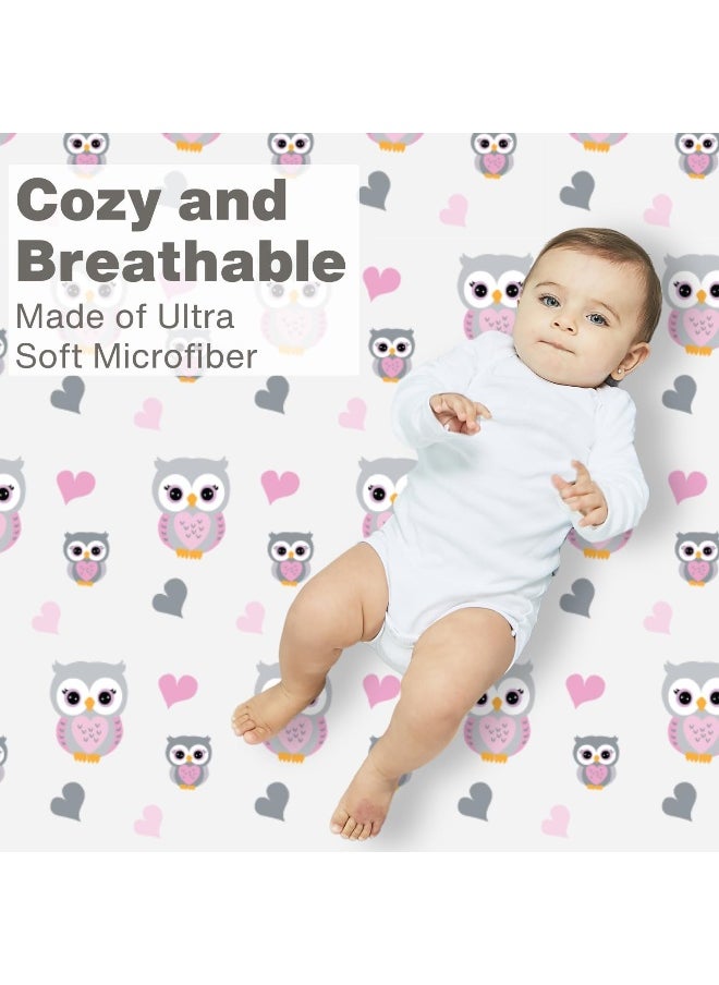 EVERYDAY KIDS Baby Girl Fitted Crib Sheet Sweet Owls, 100% Soft Breathable Microfiber Baby Sheet, Fits Standard Size Crib Mattress 28in x 52in, Nursery Sheet