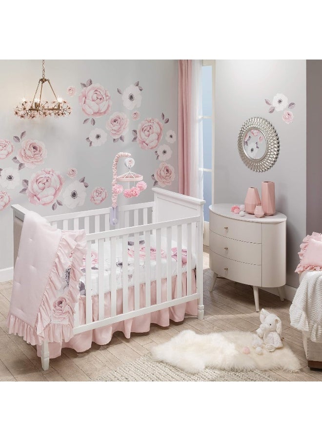 Lambs & Ivy Floral Garden Pink Linen Shirred Crib Skirt/Dust Ruffle