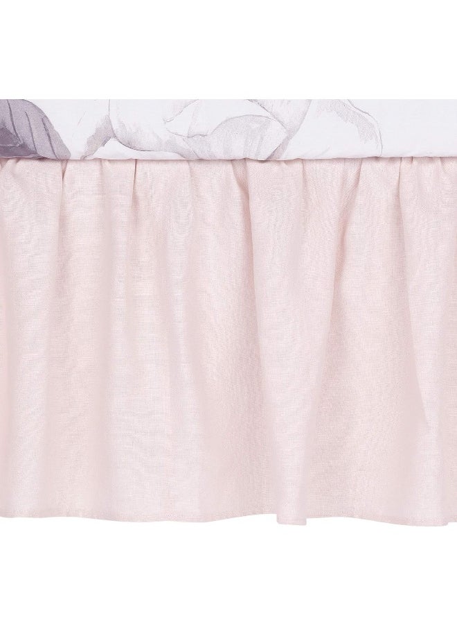 Lambs & Ivy Floral Garden Pink Linen Shirred Crib Skirt/Dust Ruffle