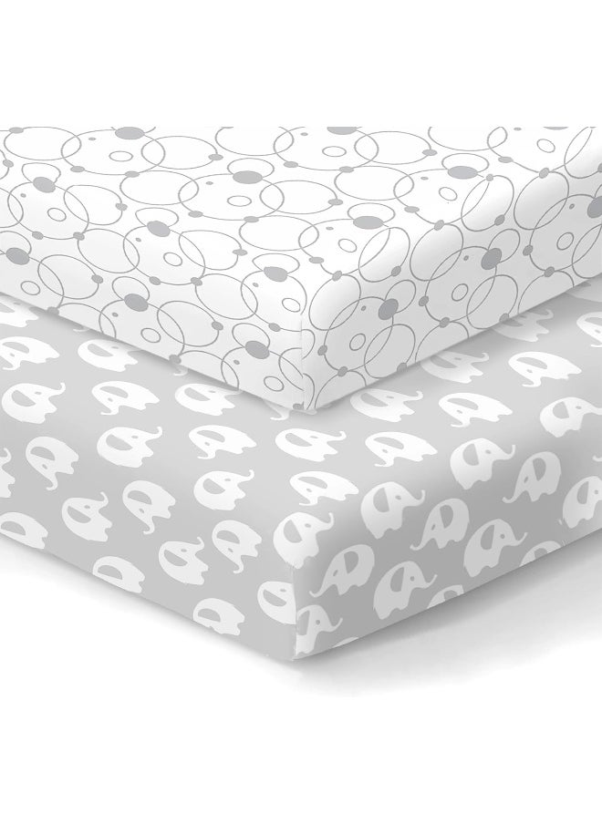Cambria Baby 100% Organic Cotton Sheets for Pack 'n Play and Other Portable/Mini Cribs, Gray/White Unisex 2 Pack