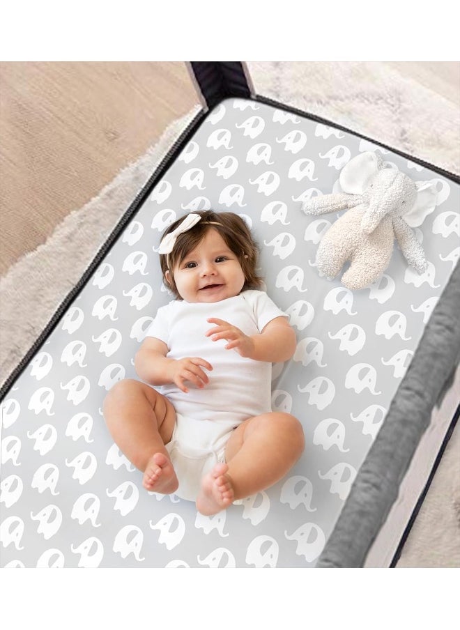 Cambria Baby 100% Organic Cotton Sheets for Pack 'n Play and Other Portable/Mini Cribs, Gray/White Unisex 2 Pack