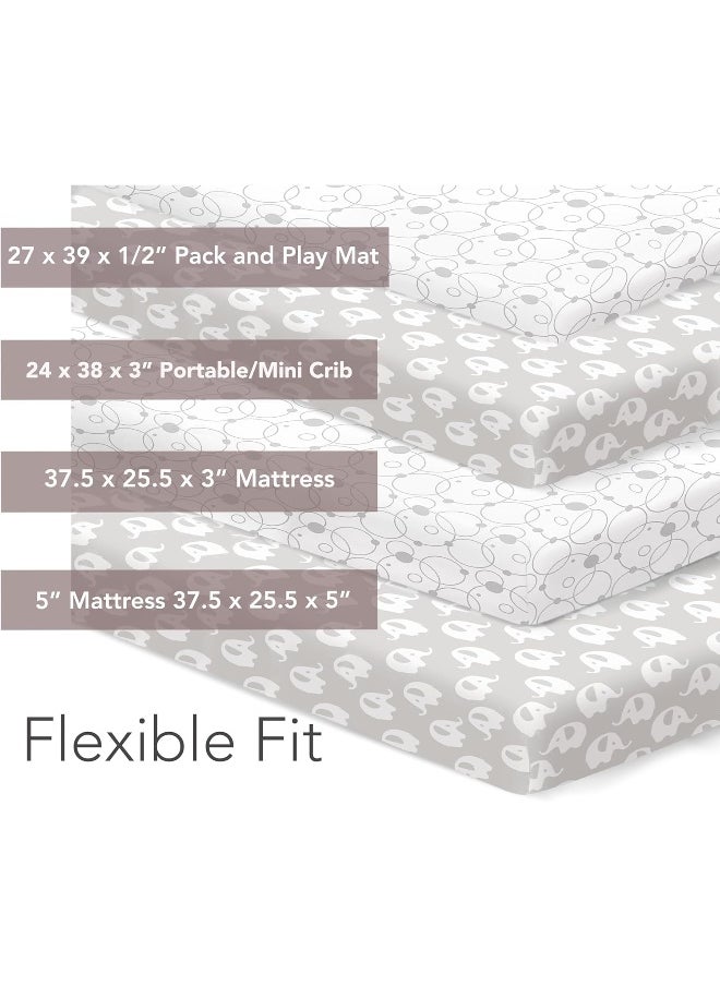 Cambria Baby 100% Organic Cotton Sheets for Pack 'n Play and Other Portable/Mini Cribs, Gray/White Unisex 2 Pack