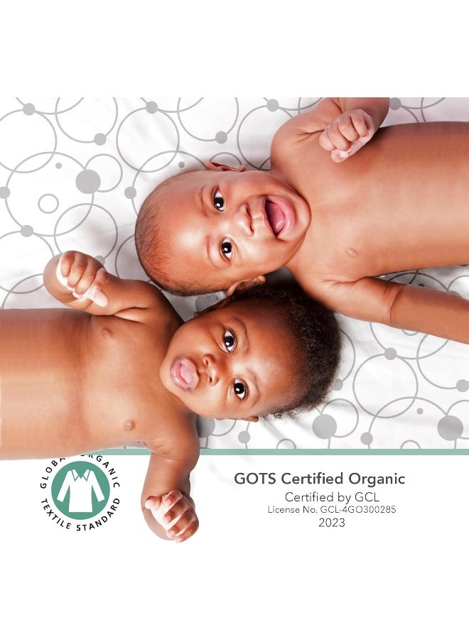 Cambria Baby 100% Organic Cotton Sheets for Pack 'n Play and Other Portable/Mini Cribs, Gray/White Unisex 2 Pack