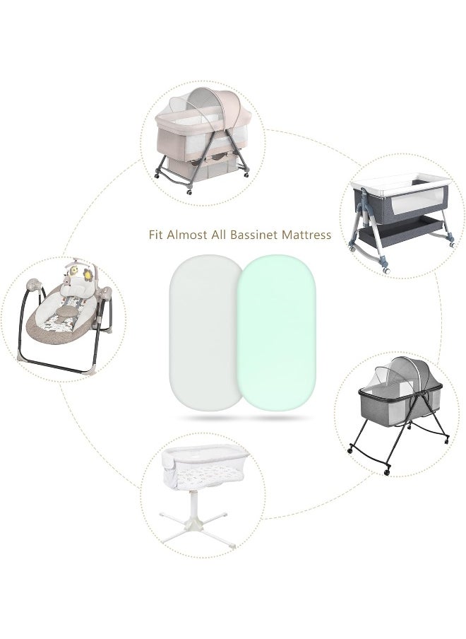 TILLYOU Ultra Soft Bassinet Fitted Sheets for Baby Boy Girl, Universal Fit for Cradle Oval Rectangle Hourglass Mattress, 2 Pack Gray and Green