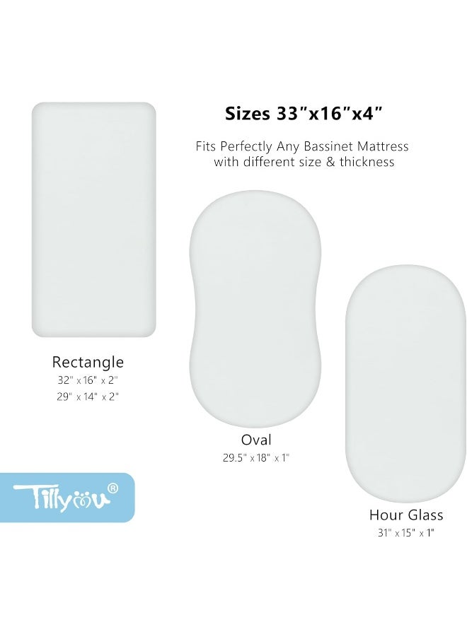 TILLYOU Ultra Soft Bassinet Fitted Sheets for Baby Boy Girl, Universal Fit for Cradle Oval Rectangle Hourglass Mattress, 2 Pack Gray and Green