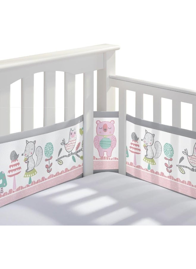 BreathableBaby Breathable Mesh Crib Liner – Classic Collection – Forest Fun Pink – Fits Full-Size Four-Sided Slatted and Solid Back Cribs – Anti-Bumper