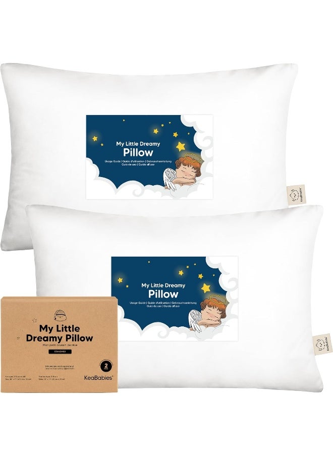 White Toddler Pillow for Sleeping - 2-Pack Soft Organic Cotton Baby Pillows for Sleeping - 13X18 Small Kids Pillow - Baby Pillow - Infant Pillow for Travel, School, Nap - White Pillows - Machine Wash