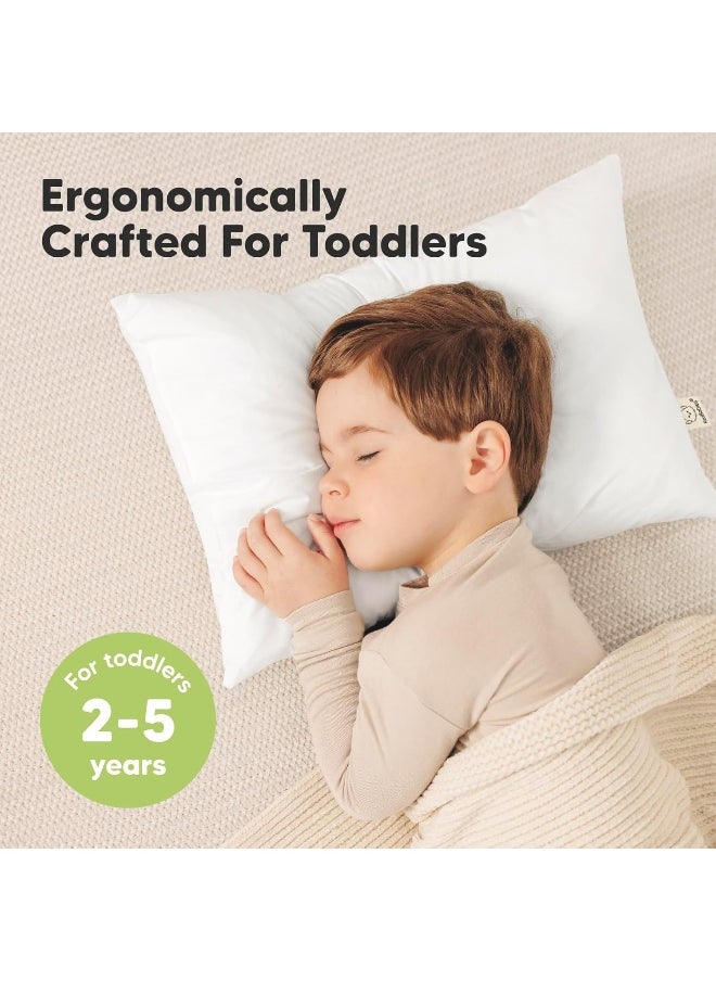 White Toddler Pillow for Sleeping - 2-Pack Soft Organic Cotton Baby Pillows for Sleeping - 13X18 Small Kids Pillow - Baby Pillow - Infant Pillow for Travel, School, Nap - White Pillows - Machine Wash