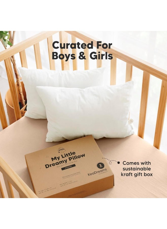 White Toddler Pillow for Sleeping - 2-Pack Soft Organic Cotton Baby Pillows for Sleeping - 13X18 Small Kids Pillow - Baby Pillow - Infant Pillow for Travel, School, Nap - White Pillows - Machine Wash