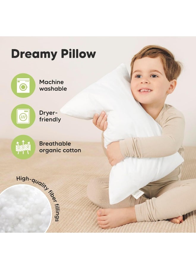 White Toddler Pillow for Sleeping - 2-Pack Soft Organic Cotton Baby Pillows for Sleeping - 13X18 Small Kids Pillow - Baby Pillow - Infant Pillow for Travel, School, Nap - White Pillows - Machine Wash