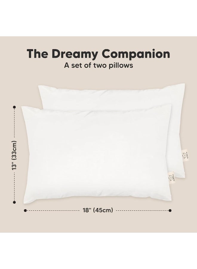 White Toddler Pillow for Sleeping - 2-Pack Soft Organic Cotton Baby Pillows for Sleeping - 13X18 Small Kids Pillow - Baby Pillow - Infant Pillow for Travel, School, Nap - White Pillows - Machine Wash