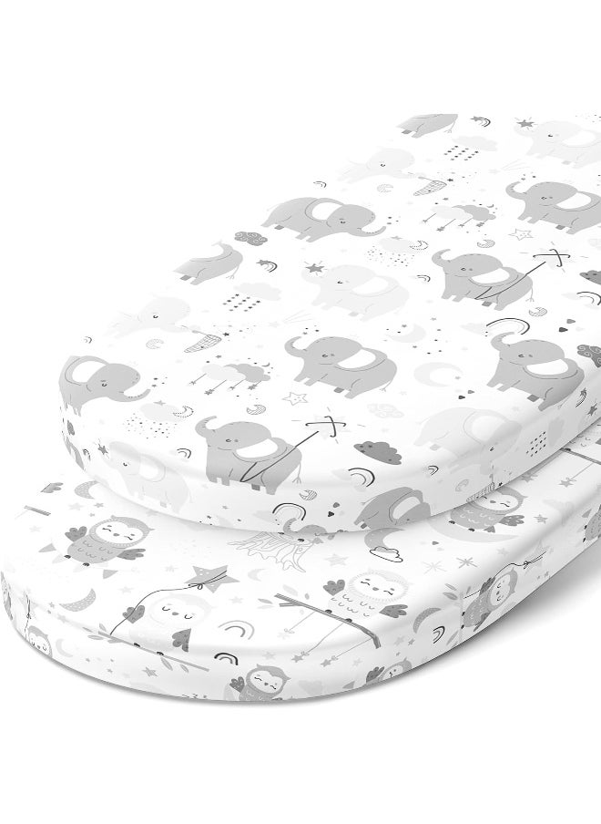 Joey + Joan Bassinet Fitted Sheets for Delta Children and Simmons Kids Bassinet - Fits 16 x 32 Inch Oval Bassinet Mattress Pad – Snuggly Soft 100% Jersey Cotton – 2 Pack