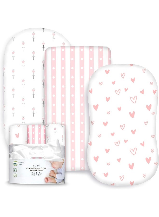 Cambria Baby 100% Organic Cotton Fitted Bassinet Sheets Fits Halo, Snoo, Uppababy, Ingenuity, Graco, Trend, and All Other Standard Size Bassinets. 3 Pk
