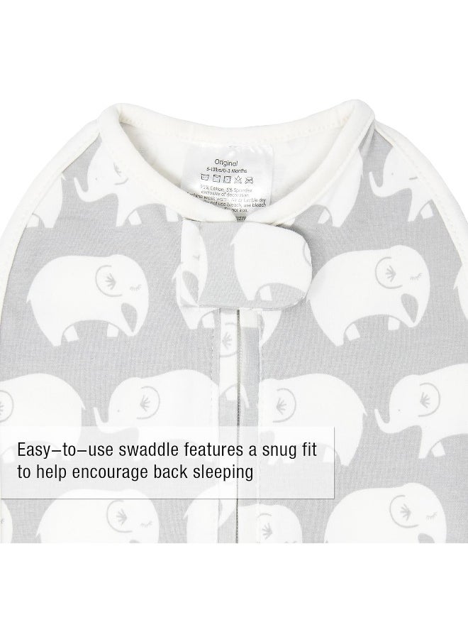Woombie Original Baby Swaddling Blanket - Soothing, Cotton Baby Swaddle - Wearable Baby Blanket, Stardust Grey Elephant, 14-19 lbs