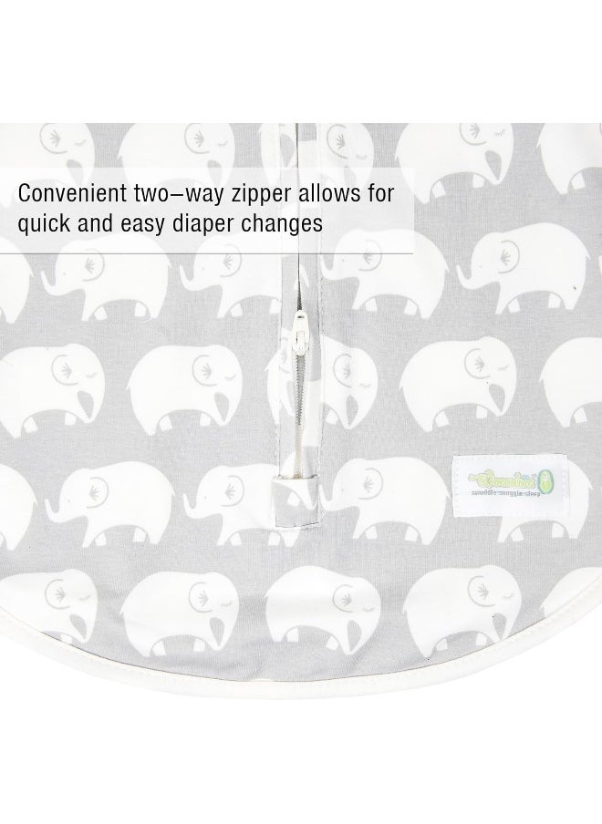 Woombie Original Baby Swaddling Blanket - Soothing, Cotton Baby Swaddle - Wearable Baby Blanket, Stardust Grey Elephant, 14-19 lbs