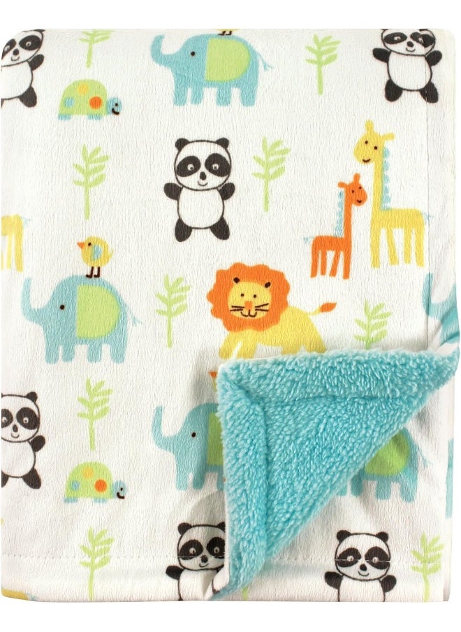 Luvable Friends Unisex Baby Plush Blanket with Sherpa Back, Neutral Animals, One Size