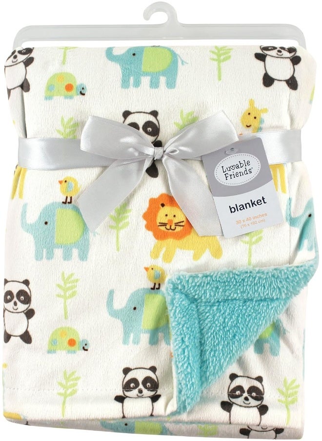 Luvable Friends Unisex Baby Plush Blanket with Sherpa Back, Neutral Animals, One Size