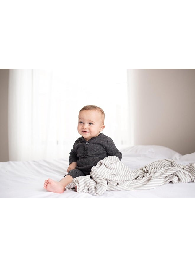 Copper Pearl Large Premium Knit Baby Swaddle Receiving Blanket Grey and White Everest