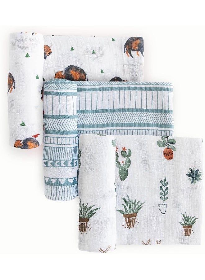 Little Unicorn | 100% Cotton Muslin Baby Swaddle | 3 Pack (Bison Set)