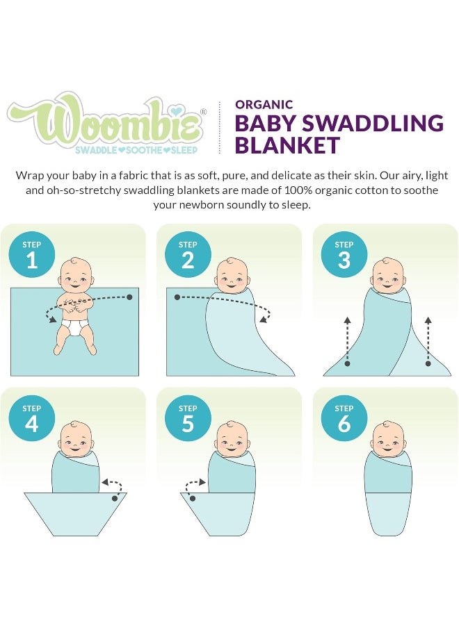 Woombie Organic Baby Swaddling Blanket, Lightweight Swaddle, Receiving Blanket, Sporty Blue, 44 x 44 in.