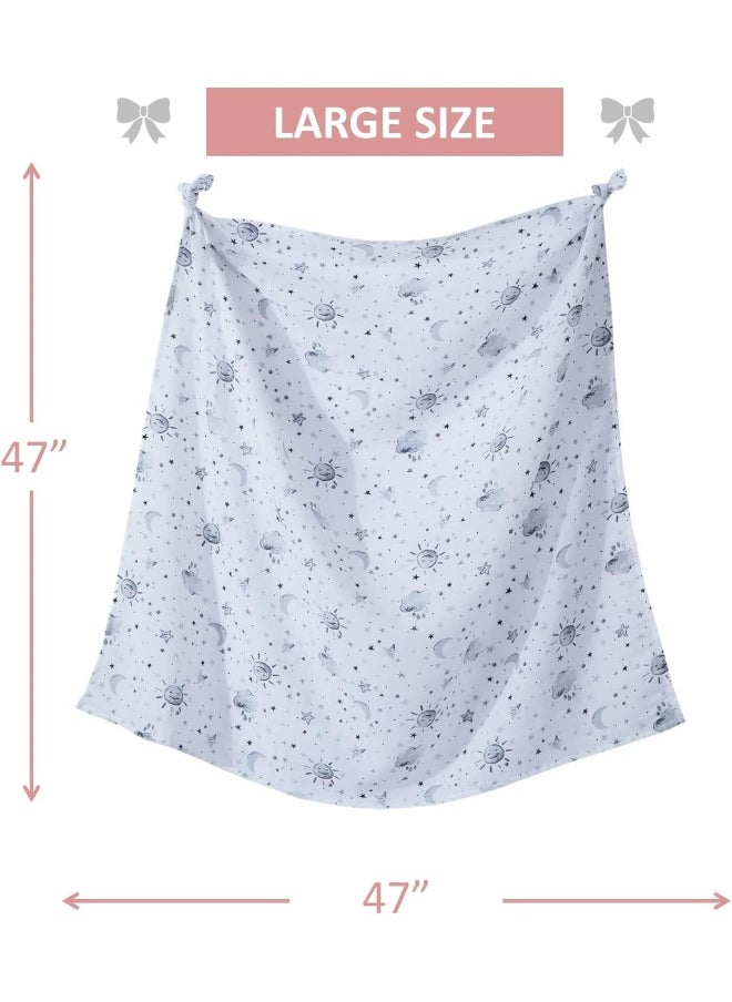 Little Grape Land Muslin Swaddle Blankets, 100% Cotton Large Size Baby Receiving Blankets, Soft Breathable Baby Blankets for Newborns, Grey, 47''x47'', 3 Pack, Stars/Grey