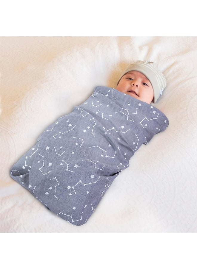 Little Grape Land Muslin Swaddle Blankets, 100% Cotton Large Size Baby Receiving Blankets, Soft Breathable Baby Blankets for Newborns, Grey, 47''x47'', 3 Pack, Stars/Grey