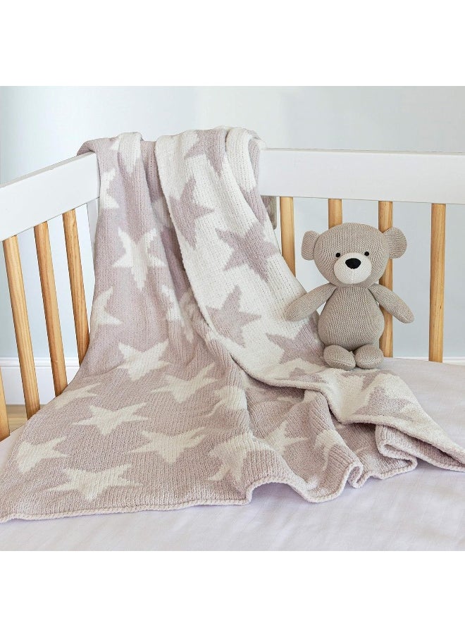 Living Textiles Chenille Baby Blanket Grey Stars Ultra-Soft Throw Blanket for Cribs and Strollers