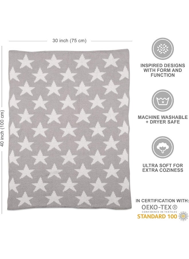 Living Textiles Chenille Baby Blanket Grey Stars Ultra-Soft Throw Blanket for Cribs and Strollers