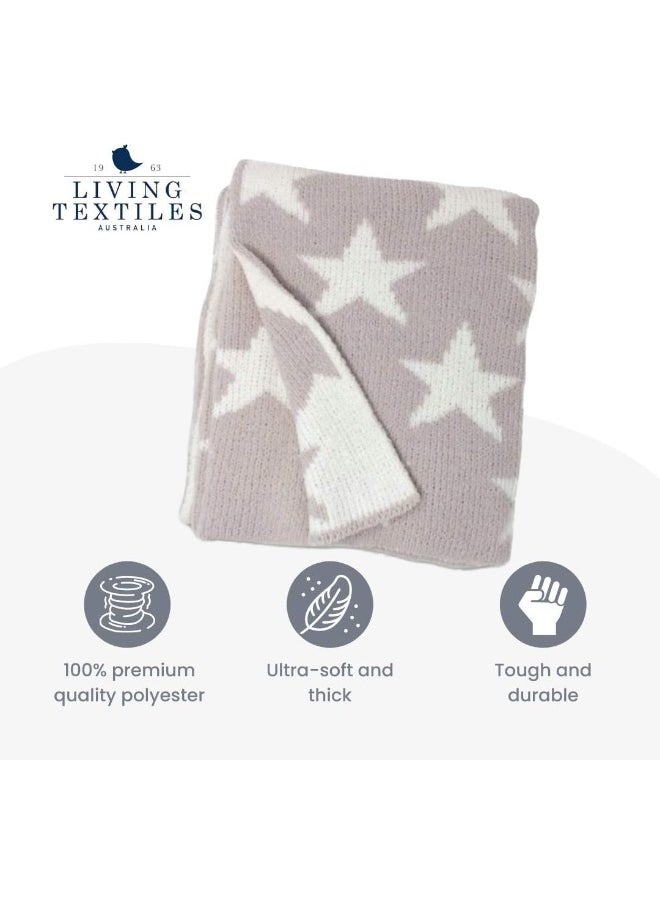 Living Textiles Chenille Baby Blanket Grey Stars Ultra-Soft Throw Blanket for Cribs and Strollers