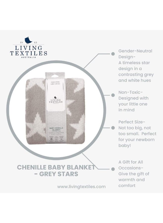 Living Textiles Chenille Baby Blanket Grey Stars Ultra-Soft Throw Blanket for Cribs and Strollers