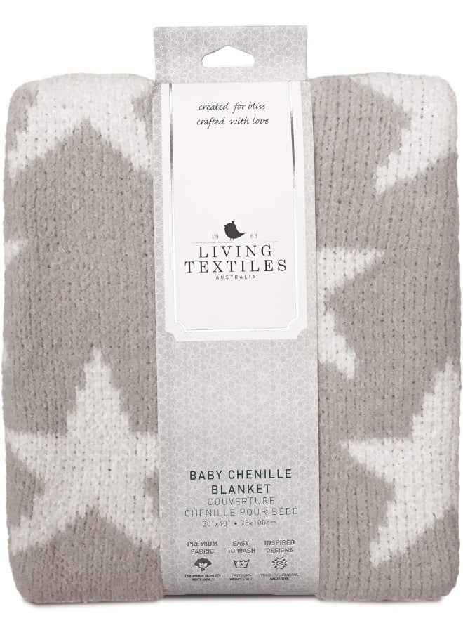 Living Textiles Chenille Baby Blanket Grey Stars Ultra-Soft Throw Blanket for Cribs and Strollers