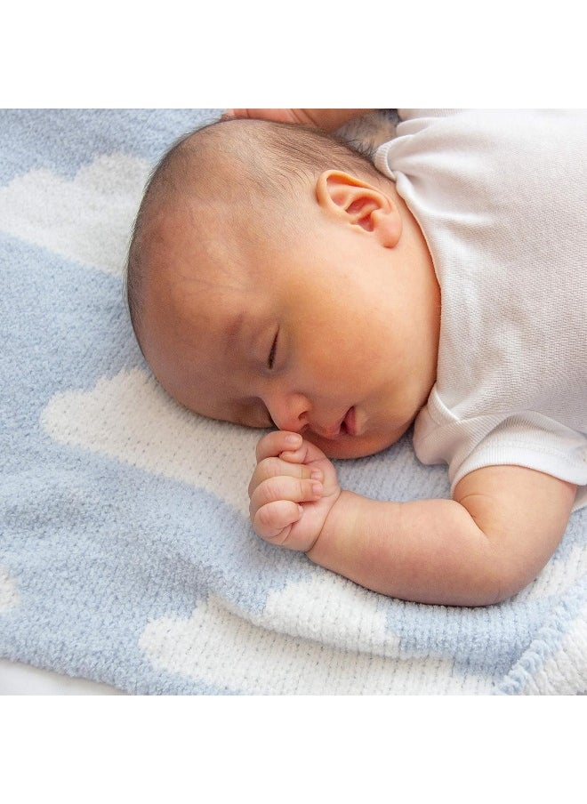 Living Textiles Chenille Baby Blanket. Blue Clouds Ultra-Soft Throw Blanket for Cribs and Strollers
