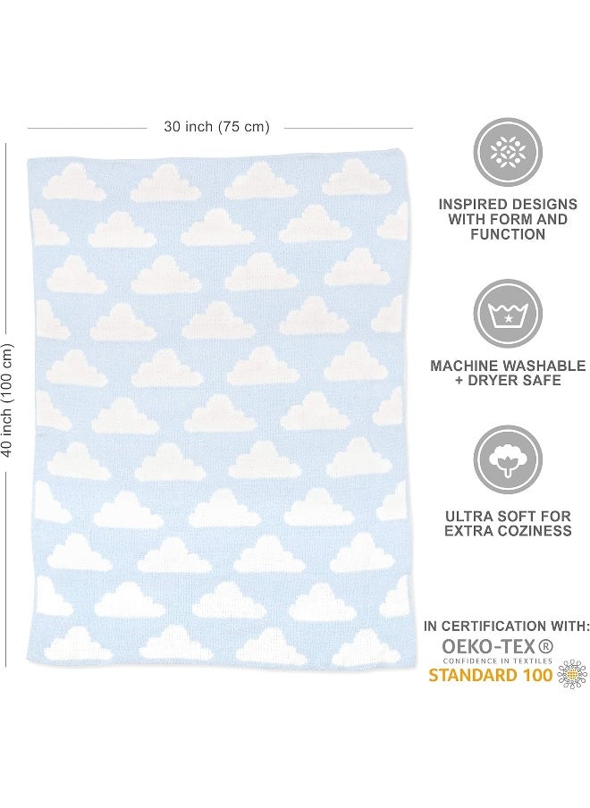 Living Textiles Chenille Baby Blanket. Blue Clouds Ultra-Soft Throw Blanket for Cribs and Strollers